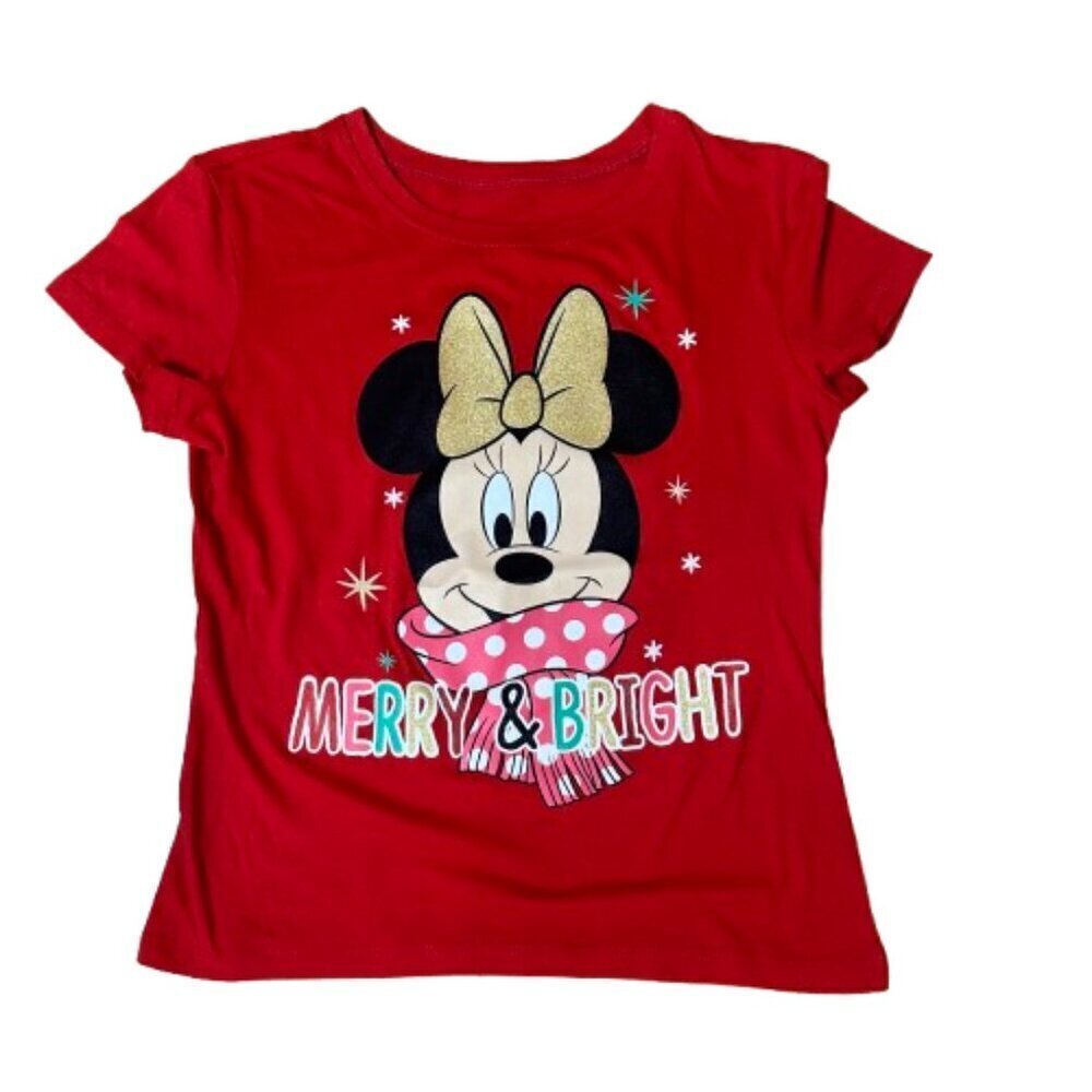DISNEY Merry & Bright Minnie Mouse T Shirt Size 7-8 Christmas Holiday Glitter
